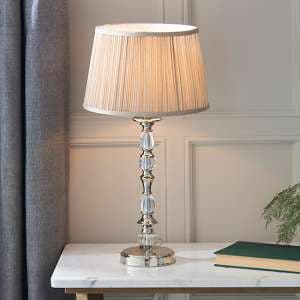 Polina Medium Table Lamp In Nickel With Beige Shade - UK