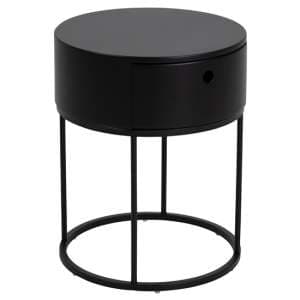 Pawtucket Round Wooden 1 Drawer Bedside Table In Black