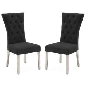 Pombo Charcoal Velvet Dining Chairs With Steel Leg In Pair