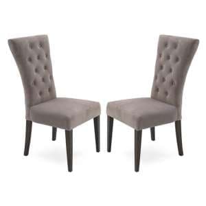 Pombo Taupe Velvet Dining Chairs With Wooden Leg In Pair