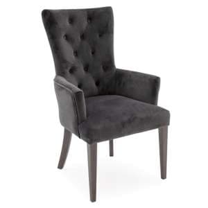 Pombo Velvet Armchair With Wooden Leg In Charcoal