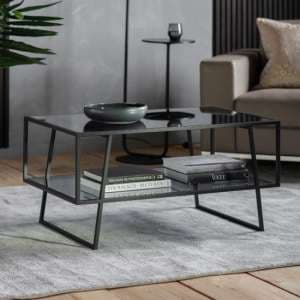 Pomona Glass Top Coffee Table In Black With Metal Frame - UK