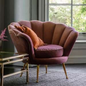 Ponca Fabric Armchair In Rose With Gold Legs