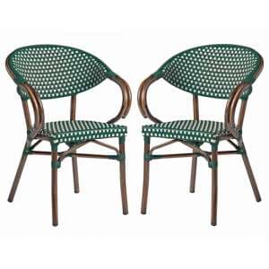 Ponte Outdoor White And Green Weave Stacking Armchairs In Pair - UK