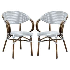 Ponte Outdoor White And Pacific Weave Stacking Armchairs In Pair - UK