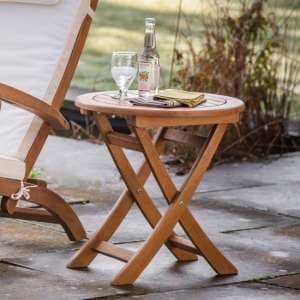 Pontiac Round Outdoor Wooden Folding Side Table In Natural