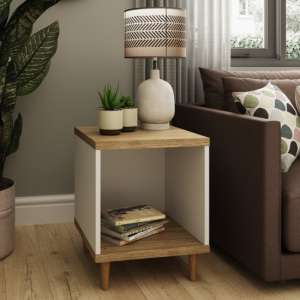 Pontus Wooden Lamp Table In Vienna Oak And White - UK