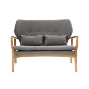 Porrima 2 Seater Sofa In Grey With Natural Wood Frame