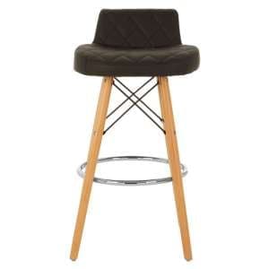 Porrima Faux Leather Bar Stool In Black With Natural Legs - UK