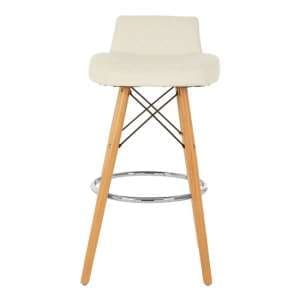 Porrima Faux Leather Bar Stool In White With Natural Legs - UK
