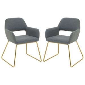 Porrima Grey Fabric Dining Chairs With Gold Base In A Pair - UK