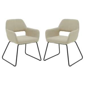 Porrima Natural Fabric Dining Chairs With Black Base In A Pair - UK