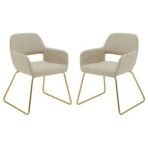 Porrima Natural Fabric Dining Chairs With Gold Base In A Pair - UK