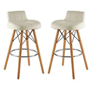 Porrima White Faux Leather Effect Bar Stools In Pair - UK