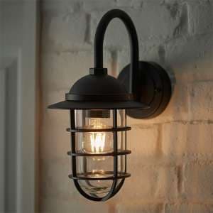 Port Clear Glass Shade Wall Light In Textured Black - UK