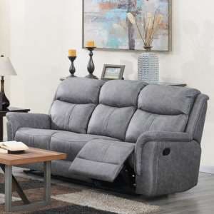 Portland Fabric 3 Seater Recliner Sofa In Silver Grey