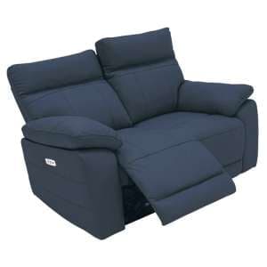 Posit Electric Recliner Leather 2 Seater Sofa In Indigo Blue