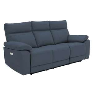 Posit Electric Recliner Leather 3 Seater Sofa In Indigo Blue