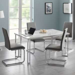 Pamuel White Marble Effect Dining Table With 4 Slate Grey Chairs
