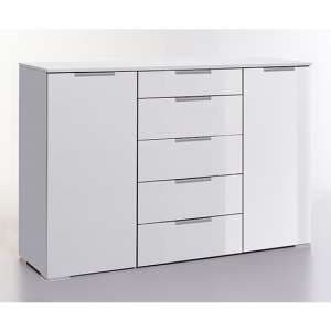 Posterior Sideboard In White High Gloss With 2 Doors 5 Drawers