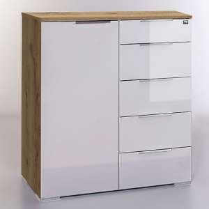 Posterior Sideboard In White Planked Oak With 1 Door 5 Drawers