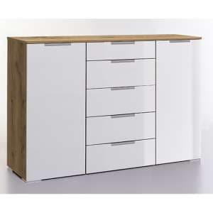 Posterior Sideboard In White Planked Oak With 2 Doors 5 Drawers
