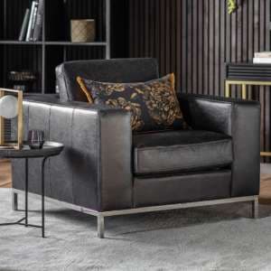 Pottsville Faux Leather Armchair In Black With Chrome Legs