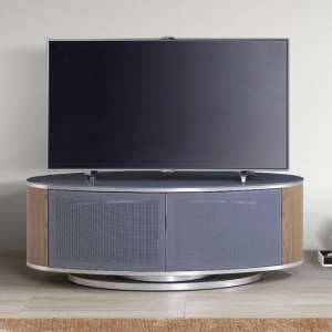 Lanza High Gloss TV Stand With Push Doors In Grey And Oak