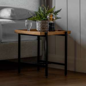 Powell Wooden Side Table In Natural With Black Metal Frame - UK