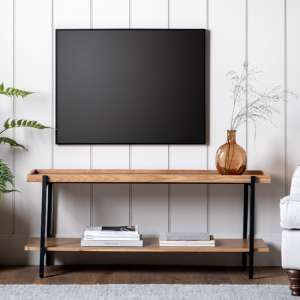 Powell Wooden TV Stand In Natural With Black Metal Frame - UK