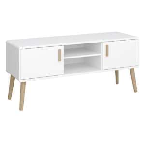 Praia Wooden TV Stand With 2 Doors In Pure White - UK