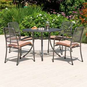 Prats Outdoor 1050mm Dining Table With 4 Armchairs In Ochre - UK