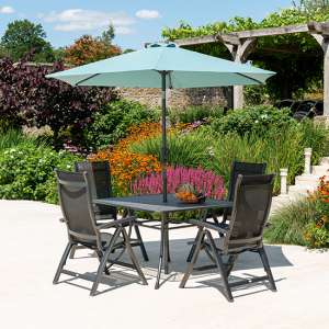Prats 1100mm Dining Table With 4 Recliners And Parasol In Blue - UK