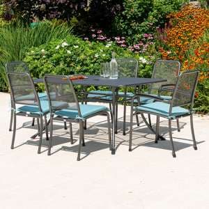 Prats Outdoor 1450mm Dining Table With 6 Chairs In Jade - UK