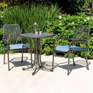 Prats Outdoor Metal Bistro Table With 2 Armchairs In Blue - UK