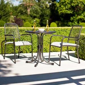 Prats Outdoor Metal Bistro Table With 2 Armchairs In Charcoal - UK