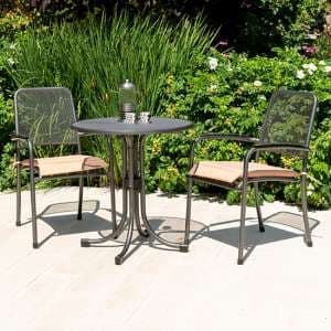 Prats Outdoor Metal Bistro Table With 2 Armchairs In Ochre - UK