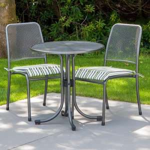 Prats Outdoor Metal Bistro Table With 2 Chairs In Charcoal - UK