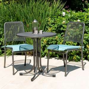 Prats Outdoor Metal Bistro Table With 2 Chairs In Jade - UK