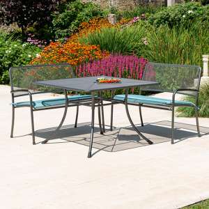 Prats Outdoor Metal Dining Table With 2 Benches In Blue - UK