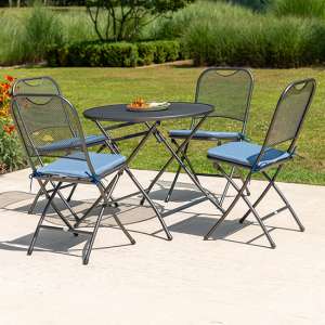 Prats Outdoor Round Dining Table With 4 Chairs In Blue - UK