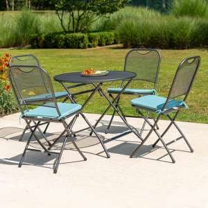 Prats Outdoor Round Dining Table With 4 Chairs In Jade - UK