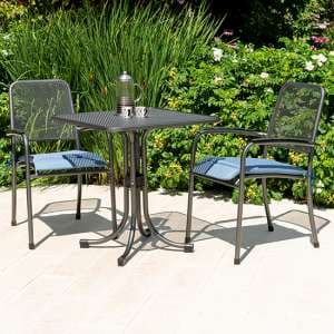 Prats Outdoor Square Bistro Table With 2 Armchairs In Blue - UK