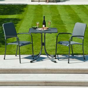 Prats Outdoor Square Bistro Table With 2 Armchairs In Grey - UK