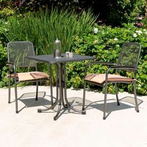 Prats Outdoor Square Bistro Table With 2 Armchairs In Ochre - UK