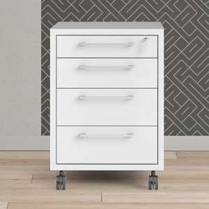 Prax Mobile Office Pedestal In White With 4 Drawers