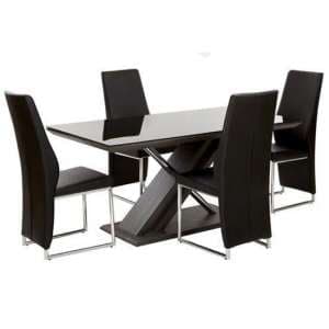 Prica Black Glass Top Dining Table With 4 Crystal Black Chairs - UK