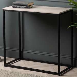 Primm Wooden Console Table In Summer Grey With Matte Black Frame - UK