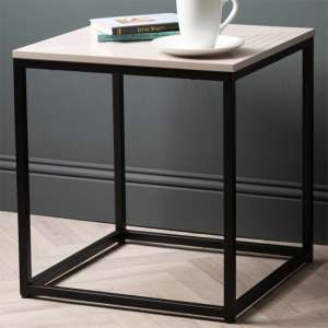 Primm Wooden End Table In Summer Grey With Matte Black Frame