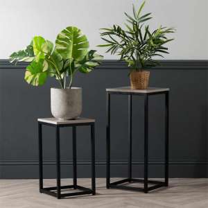 Primm Wooden Plant Stand In Summer Grey With Matte Black Frame